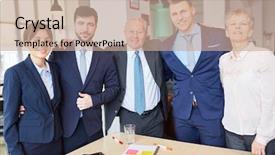  Presentation with team group - Beautiful slides featuring competency building - successful business team with manager backdrop and a  colored foreground