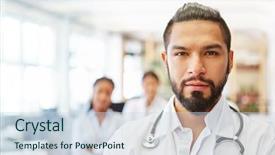  Presentation with physician - PPT theme featuring competent doctor as chief physician background and a sky blue colored foreground