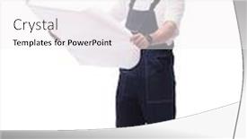  Presentation with foreman - Cool new theme with competent foreman builder looking at drawings isolated on white backdrop and a white colored foreground