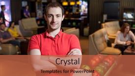  Presentation with bowling - Colorful presentation theme enhanced with competetion - man in bowling backdrop and a  colored foreground