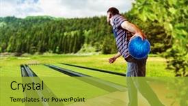  Presentation with bowling - Beautiful PPT theme featuring competetion - man playing bowling backdrop and a gold colored foreground