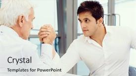  Presentation with wrestling - PPT theme with competetion - two businessmen competeting arm wrestling background and a  colored foreground