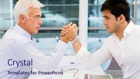  Presentation with wrestling - Cool new PPT theme with competetion - two businessmen competeting arm wrestling backdrop and a  colored foreground