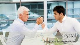  Presentation with wrestling - Beautiful slide deck featuring competetion - two businessmen competeting arm wrestling backdrop and a mint green colored foreground
