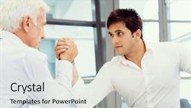  Presentation with wrestling - Slide set enhanced with competetion - two businessmen competeting arm wrestling background and a light gray colored foreground