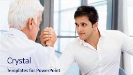  Presentation with wrestling - Slide set consisting of competetion - two businessmen competeting arm wrestling background and a  colored foreground