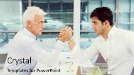  Presentation with wrestling - PPT theme enhanced with competetion - two businessmen competeting arm wrestling background and a  colored foreground