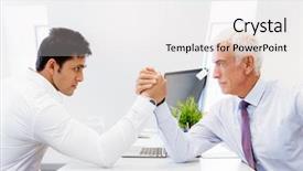  Presentation with wrestling - Cool new presentation theme with competetion - two businessmen competeting arm wrestling backdrop and a white colored foreground