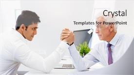  Presentation with wrestling - Colorful slide deck enhanced with competetion - two businessmen competeting arm wrestling backdrop and a white colored foreground
