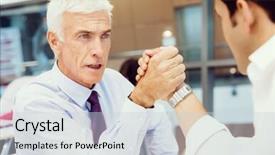  Presentation with wrestling - PPT theme featuring competetion - two businessmen competeting arm wrestling background and a  colored foreground