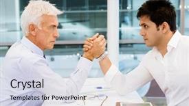  Presentation with wrestling - Slide deck enhanced with competetion - two businessmen competeting arm wrestling background and a sky blue colored foreground