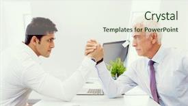  Presentation with wrestling - Cool new theme with competetion - two businessmen competeting arm wrestling backdrop and a sky blue colored foreground