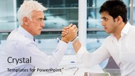  Presentation with wrestling - Slides consisting of competetion - two businessmen competeting arm wrestling background and a lemonade colored foreground