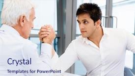  Presentation with wrestling - Presentation design featuring competetion - two businessmen competeting arm wrestling background and a  colored foreground