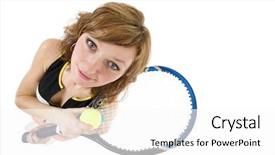  Presentation with holding hands - Presentation featuring competetion - young female is standing background and a  colored foreground