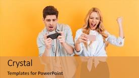  Presentation with video game - Amazing presentation theme having competing in video game backdrop and a gold colored foreground