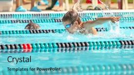  Presentation with water drops - Colorful presentation theme enhanced with competition - boy swimming butterfly backdrop and a light blue colored foreground