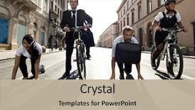  Presentation with man riding big bike motor - PPT layouts consisting of competition - businesspeople riding on bikes background and a mint green colored foreground