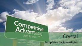  Presentation with advantage - Presentation design consisting of competition - competitive advantage green road sign background and a ocean colored foreground