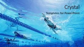  Presentation with swimming pool - Colorful presentation design enhanced with competition - female swimmers swimming in pool backdrop and a light blue colored foreground