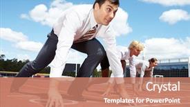  Presentation with image of car racing - Slide deck featuring competition - image of businessman getting ready background and a coral colored foreground