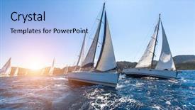  Presentation with sailing - PPT theme enhanced with competition - luxury yachts at sailing regatta background and a light blue colored foreground