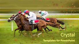  Presentation with horses - PPT theme consisting of competition - race horses with jockeys background and a tawny brown colored foreground
