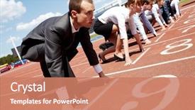  Presentation with business competition - Beautiful presentation theme featuring competition - row of business people getting backdrop and a coral colored foreground