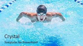  Presentation with stroke - Theme having competition - teenage swimmer swimming butterfly stroke background and a light blue colored foreground