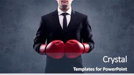  Presentation with red grey - Slide deck enhanced with competition - well dressed sales person standing background and a ocean colored foreground