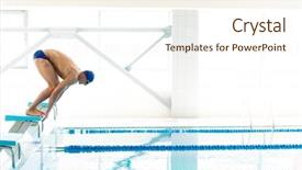  Presentation with swimming pool - Theme having competition - young muscular swimmer in low background and a cream colored foreground