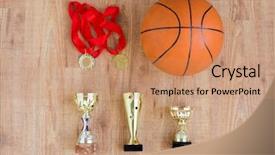  Presentation with achievement - Audience pleasing PPT theme consisting of competition and success concept - basketball backdrop and a coral colored foreground