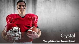  Presentation with american football and helmet on field - PPT theme having competition animation - american football player holding helmet background and a dark gray colored foreground