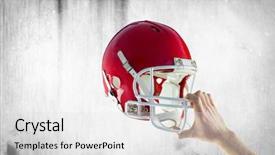  Presentation with american football and helmet on field - Amazing slide deck having competition animation - american football player holding up backdrop and a light gray colored foreground