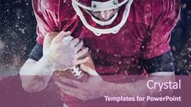  Presentation with american football and helmet on field - Audience pleasing slide set consisting of competition animation - american football player protecting football backdrop and a violet colored foreground