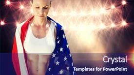  Presentation with flash - Theme having competition animation - portrait of american sportswoman unsmiling background and a navy blue colored foreground