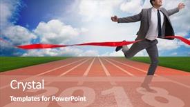  Presentation with new year - Cool new slide deck with christmas champion - businessman running towards new year backdrop and a coral colored foreground