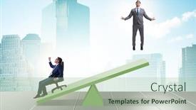  Presentation with seesaw - Beautiful presentation design featuring competition-concept-with-businessman backdrop and a mint green colored foreground