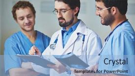  Presentation with three - Colorful PPT theme enhanced with competition doctor - portrait of three clinicians backdrop and a light blue colored foreground