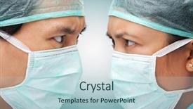  Presentation with medical worker - Colorful presentation theme enhanced with competition doctor - serious looking between two medical backdrop and a lemonade colored foreground