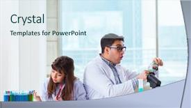  Presentation with fuel lab images - Amazing PPT theme having competition doctor - two chemists working in lab backdrop and a  colored foreground