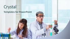  Presentation with molecular biology lab - PPT layouts featuring competition doctor - two chemists working in lab background and a  colored foreground