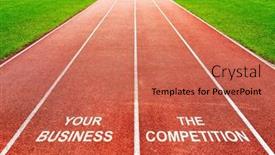  Presentation with business competition - Theme featuring competition-in-business-starting-line background and a coral colored foreground