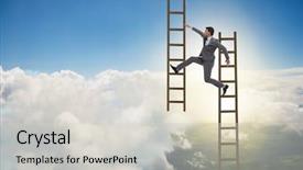  Presentation with business competition - PPT theme consisting of competition ladders - businessman climbing career ladder background and a light gray colored foreground
