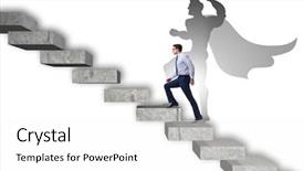  Presentation with superhero - Slides having competition ladders - businessman with aspiration of becoming background and a white colored foreground