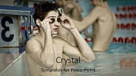  Presentation with swim fundraiser - Beautiful presentation theme featuring competition pool - swimmer in waterpool swim one backdrop and a coral colored foreground