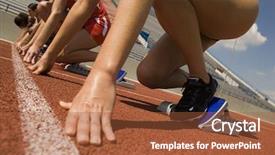  Presentation with race track - Colorful slide deck enhanced with competition runner - hands of female athletes backdrop and a red colored foreground