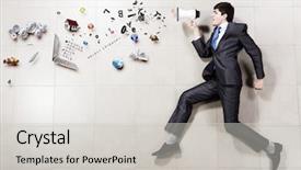  Presentation with image cardiovascular disease - Slides having competition speech - funny image of running businessman background and a  colored foreground