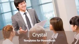  Presentation with photo - PPT theme consisting of competition speech - photo of confident businessman explaining background and a violet colored foreground