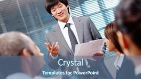  Presentation with cost saving report - Amazing PPT theme having competition speech - photo of confident businessman making backdrop and a ocean colored foreground